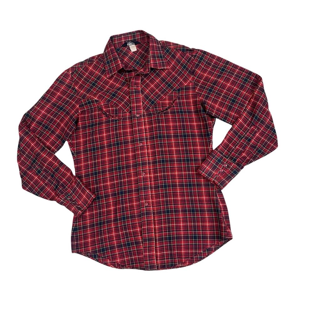 Vintage 70s LEVIS Plaid Western Pearl Snap Chest Yoke Longsleeve SHIRT Womens M